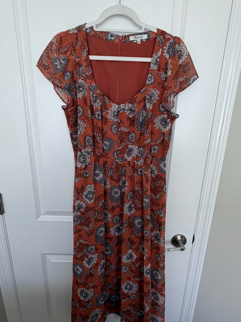 Madewell Rust Orange Floral-Trim dress
